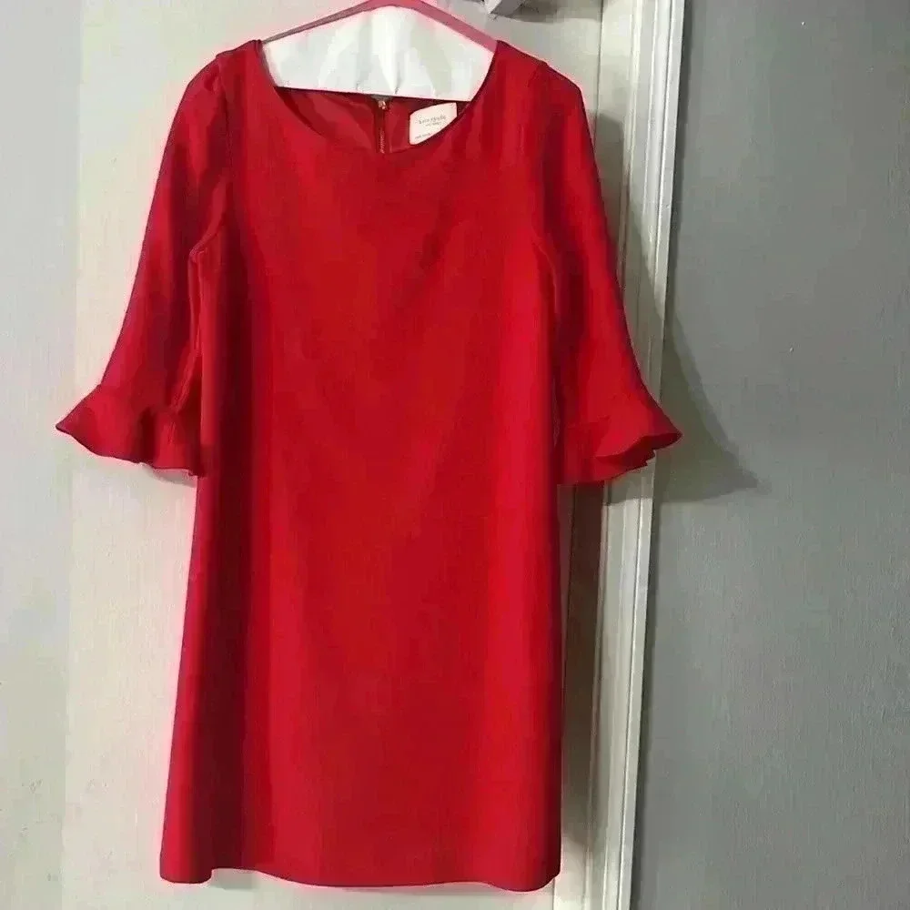 Kate Spade Luna red fluted sleeve wool shift dress